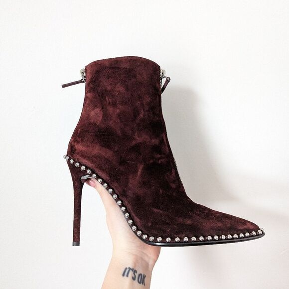Alexander Wang cranberry maroon wine red suede studded Eri stiletto ankle boots - Picture 11 of 12